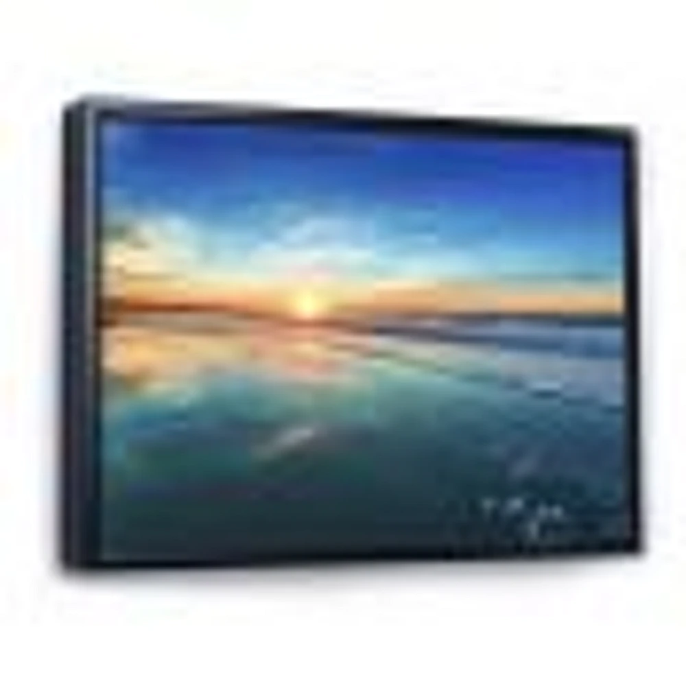 Blue Seashore with Distant Sunset  Canvas Wall Art