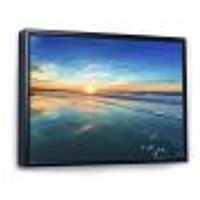 Blue Seashore with Distant Sunset  Canvas Wall Art