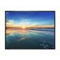 Blue Seashore with Distant Sunset  Canvas Wall Art