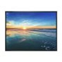 Blue Seashore with Distant Sunset  Canvas Wall Art