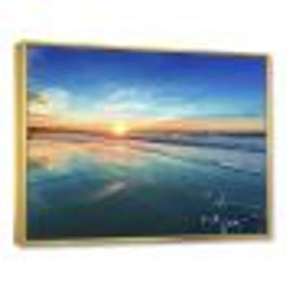 Blue Seashore with Distant Sunset  Canvas Wall Art