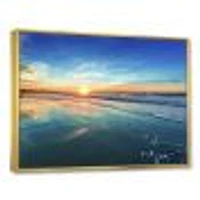 Blue Seashore with Distant Sunset  Canvas Wall Art