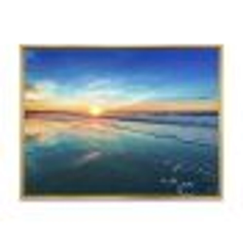 Blue Seashore with Distant Sunset  Canvas Wall Art