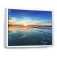 Blue Seashore with Distant Sunset  Canvas Wall Art