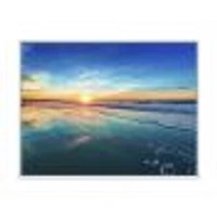 Blue Seashore with Distant Sunset  Canvas Wall Art