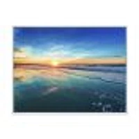 Blue Seashore with Distant Sunset  Canvas Wall Art