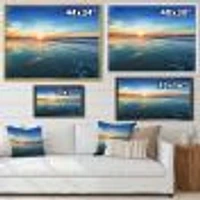 Blue Seashore with Distant Sunset  Canvas Wall Art