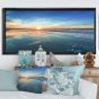 Blue Seashore with Distant Sunset  Canvas Wall Art