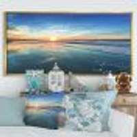 Blue Seashore with Distant Sunset  Canvas Wall Art