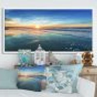 Blue Seashore with Distant Sunset  Canvas Wall Art