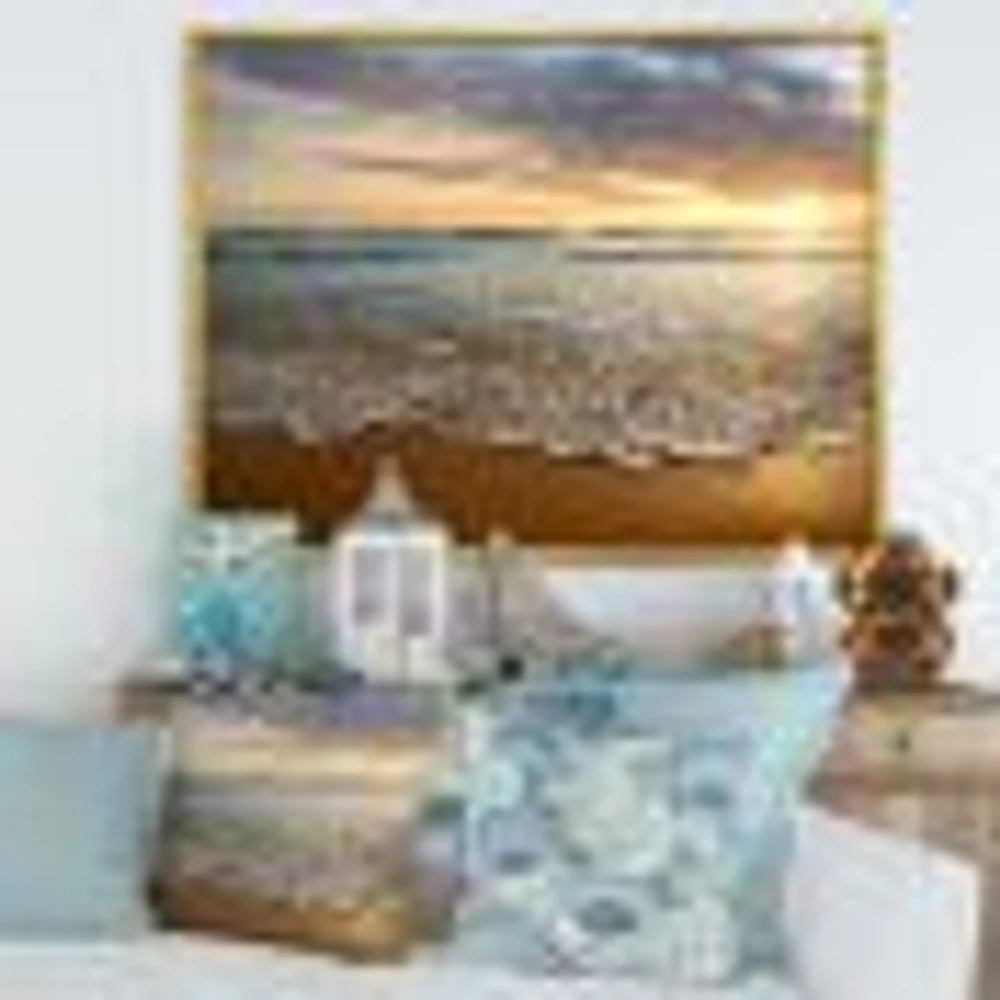 Bright Cloudy Sunset Calm Ocean  Art Canvas