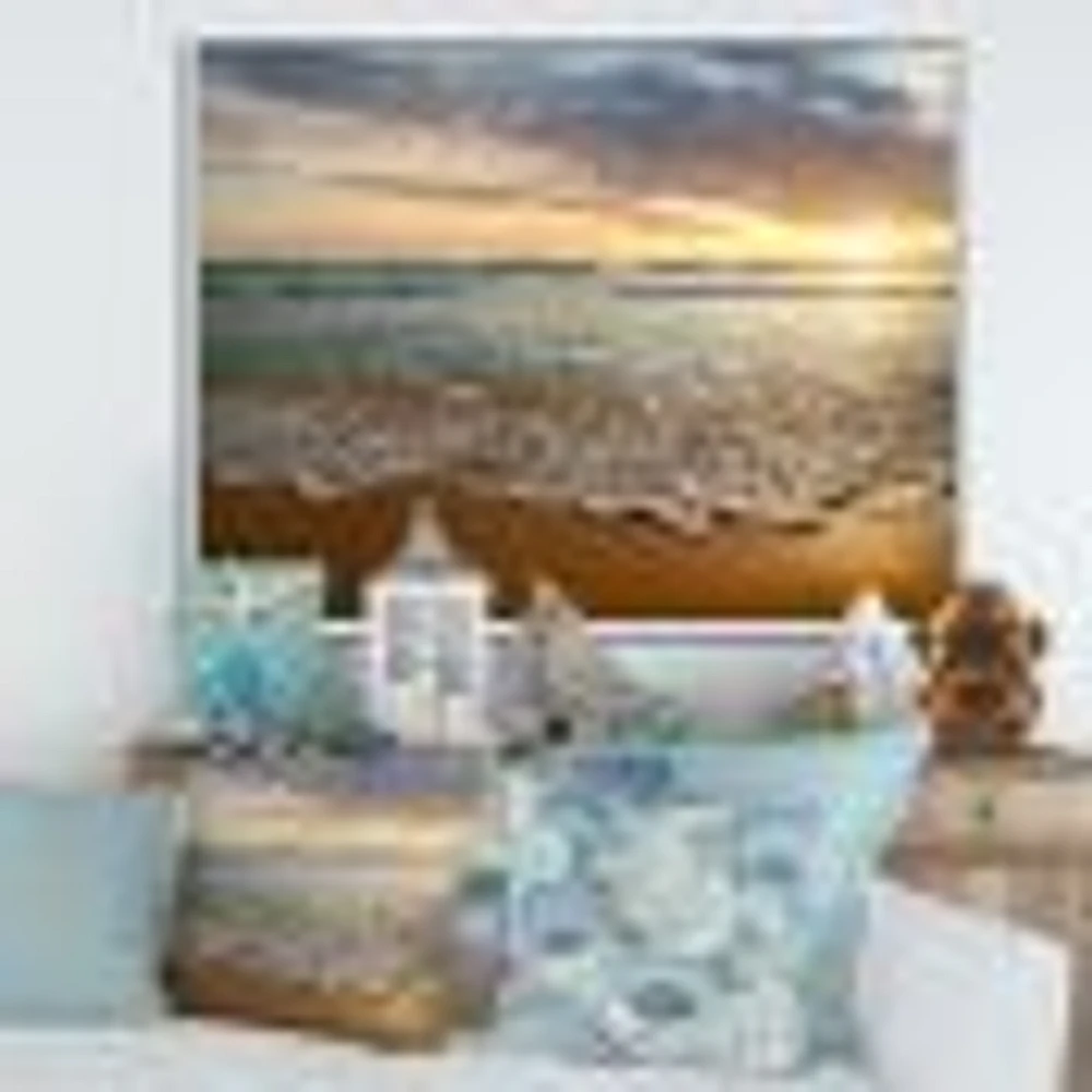 Bright Cloudy Sunset Calm Ocean  Art Canvas