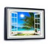 Toile  « Window Open to Beach with Palm »