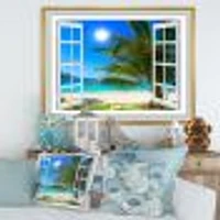 Window Open to Beach with Palm  Canvas Art