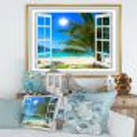 Window Open to Beach with Palm  Canvas Art