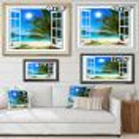 Window Open to Beach with Palm  Canvas Art