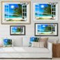 Window Open to Beach with Palm  Canvas Art