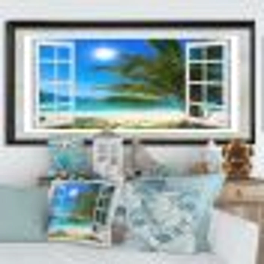 Window Open to Beach with Palm  Canvas Art