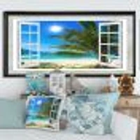 Window Open to Beach with Palm  Canvas Art