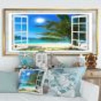 Window Open to Beach with Palm  Canvas Art