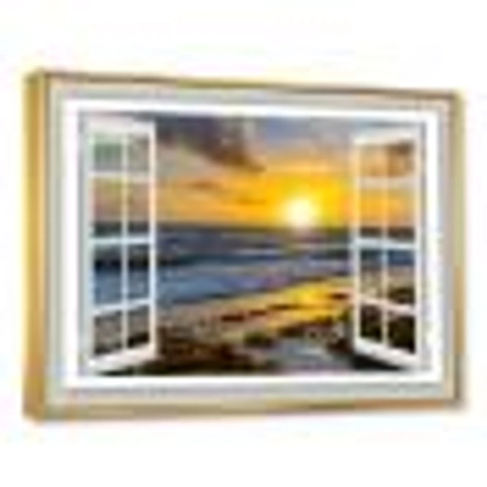 Open Window to Bright Yellow Sunset  Canvas Wall Art Print