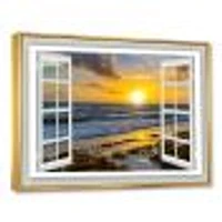 Open Window to Bright Yellow Sunset  Canvas Wall Art Print