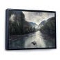 Mountain River with Fog and Rain  Canvas Art Print