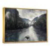 Mountain River with Fog and Rain  Canvas Art Print