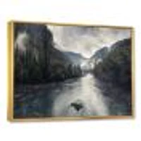 Mountain River with Fog and Rain  Canvas Art Print