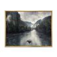 Mountain River with Fog and Rain  Canvas Art Print