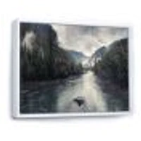 Mountain River with Fog and Rain  Canvas Art Print