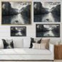 Mountain River with Fog and Rain  Canvas Art Print