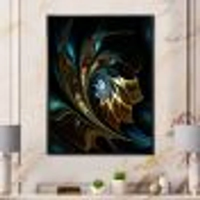 Brown Blue Fractal Flower Black  Canvas Art