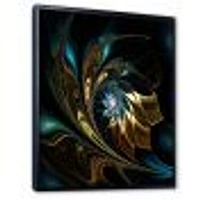 Brown Blue Fractal Flower Black  Canvas Art