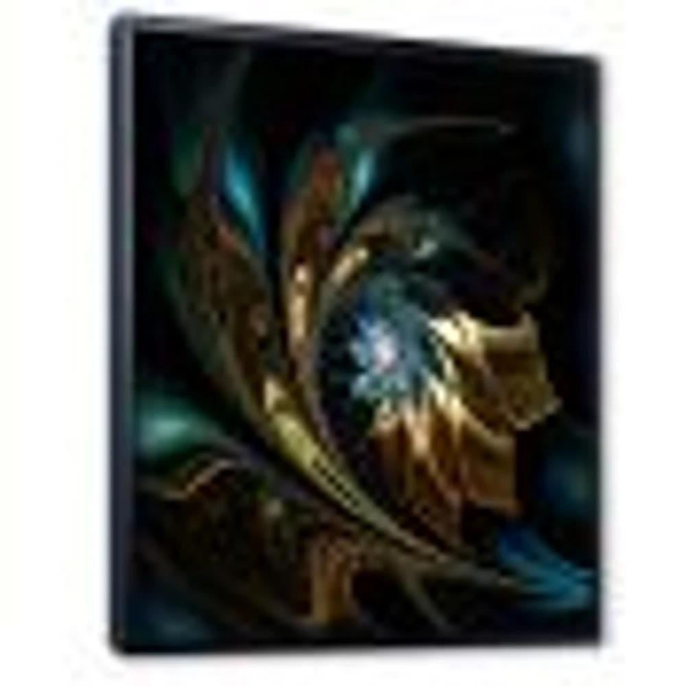 Brown Blue Fractal Flower Black  Canvas Art