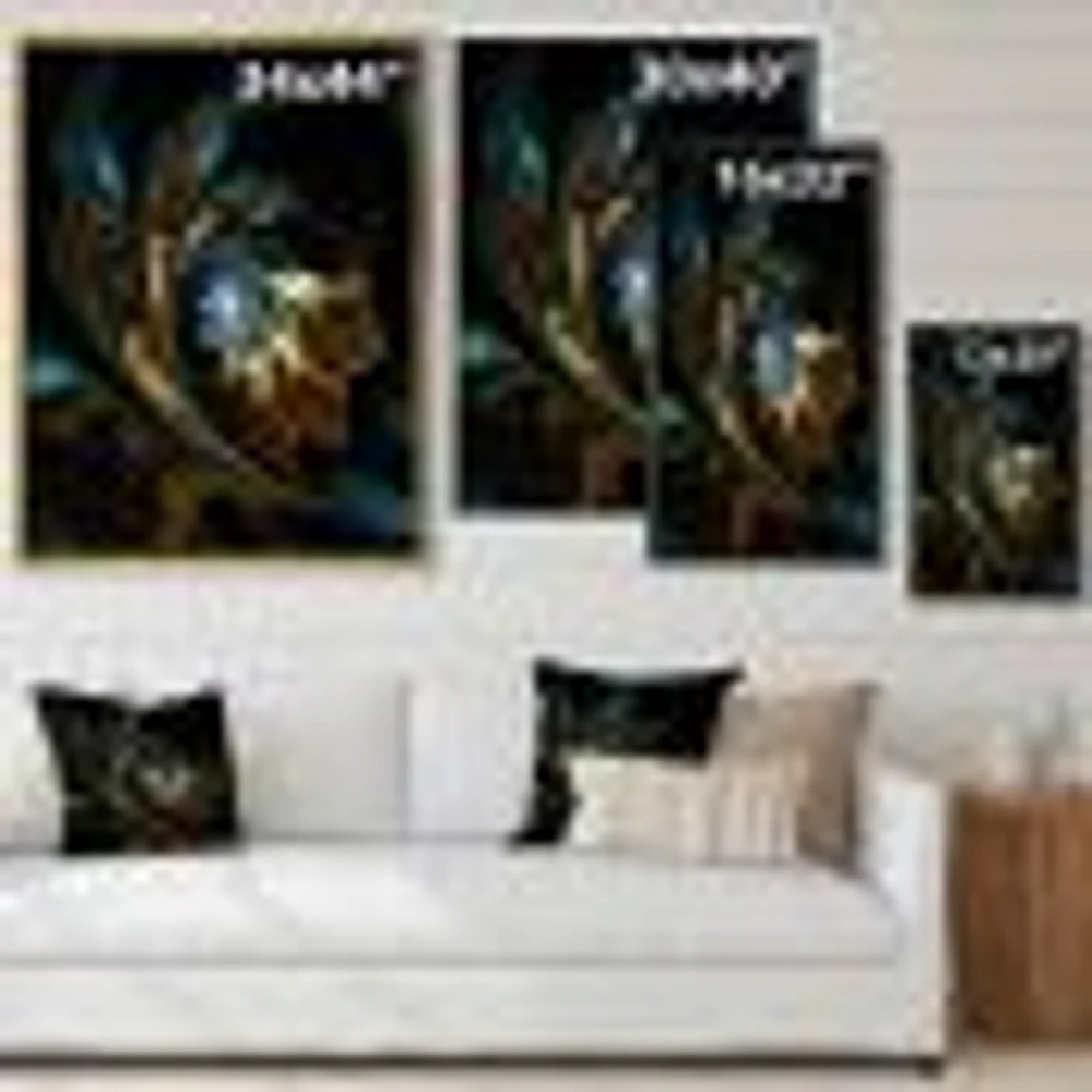 Brown Blue Fractal Flower Black  Canvas Art