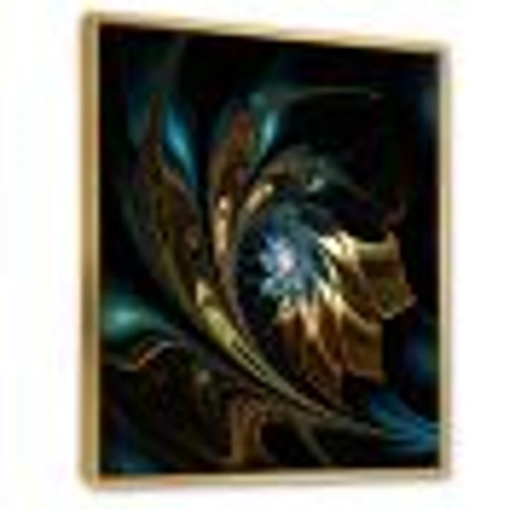 Brown Blue Fractal Flower Black  Canvas Art