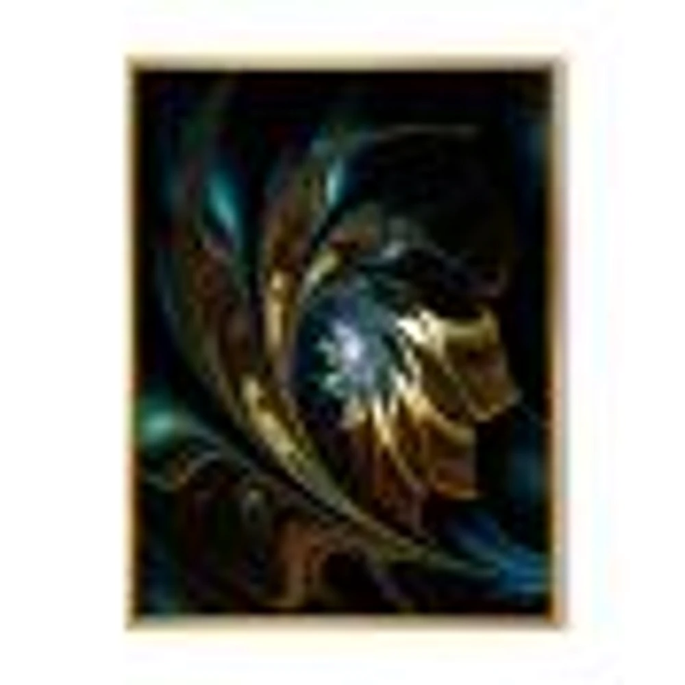 Brown Blue Fractal Flower Black  Canvas Art