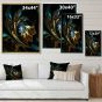 Brown Blue Fractal Flower Black  Canvas Art