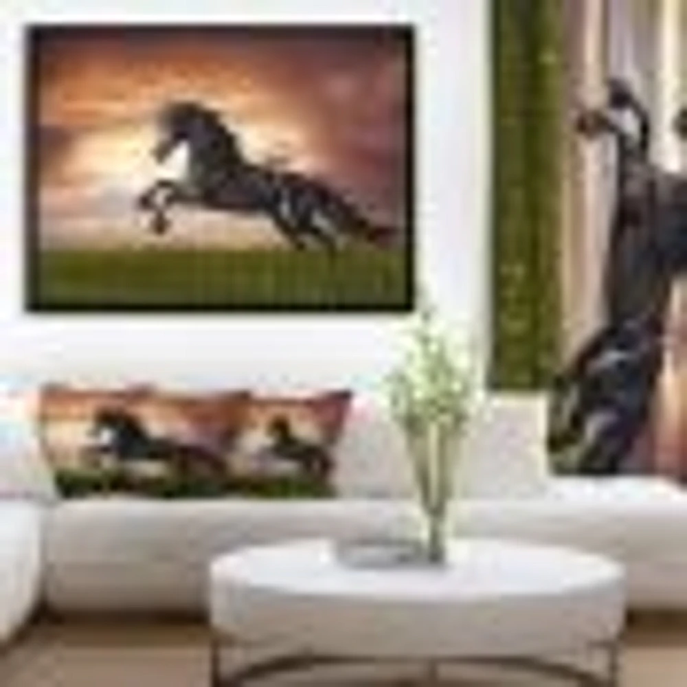 Black Friesian Horse Gallop  Wall Art