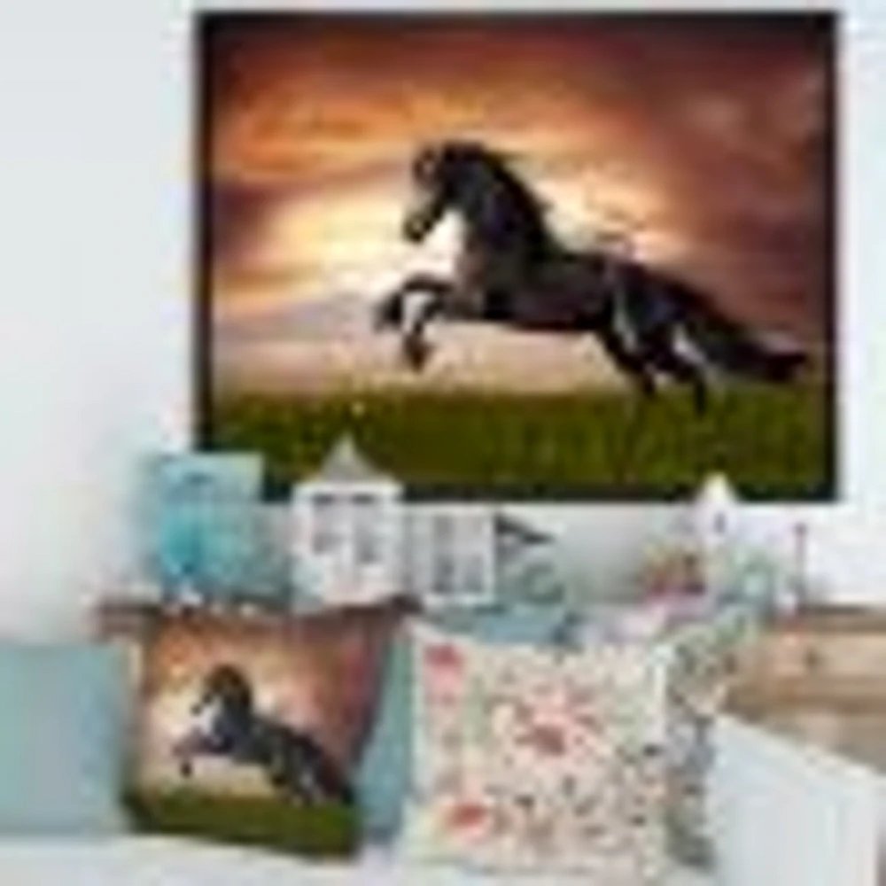 Black Friesian Horse Gallop  Wall Art