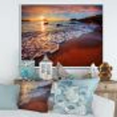 Stunning Ocean Beach at Sunset  Art Print on Canvas