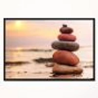 Stones Pyramid on Sand Symbolizing Zen  Wall Art