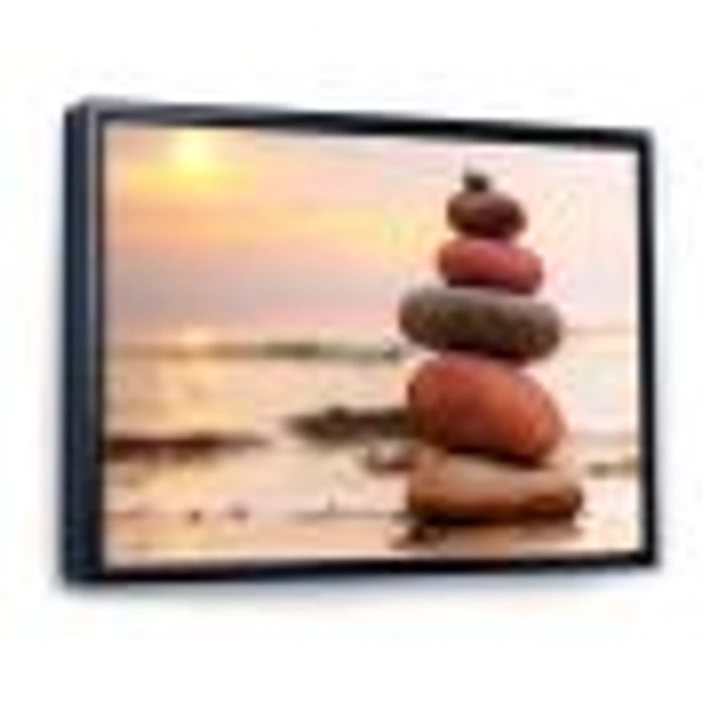 Stones Pyramid on Sand Symbolizing Zen  Wall Art