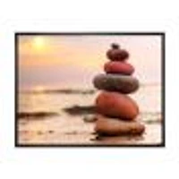 Stones Pyramid on Sand Symbolizing Zen  Wall Art