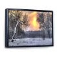 Winter Landscape with Yellow Sun  Wall Art