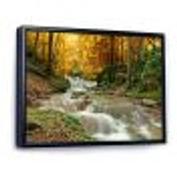 Forest Waterfall with Yellow Trees  Artwork Canvas Print