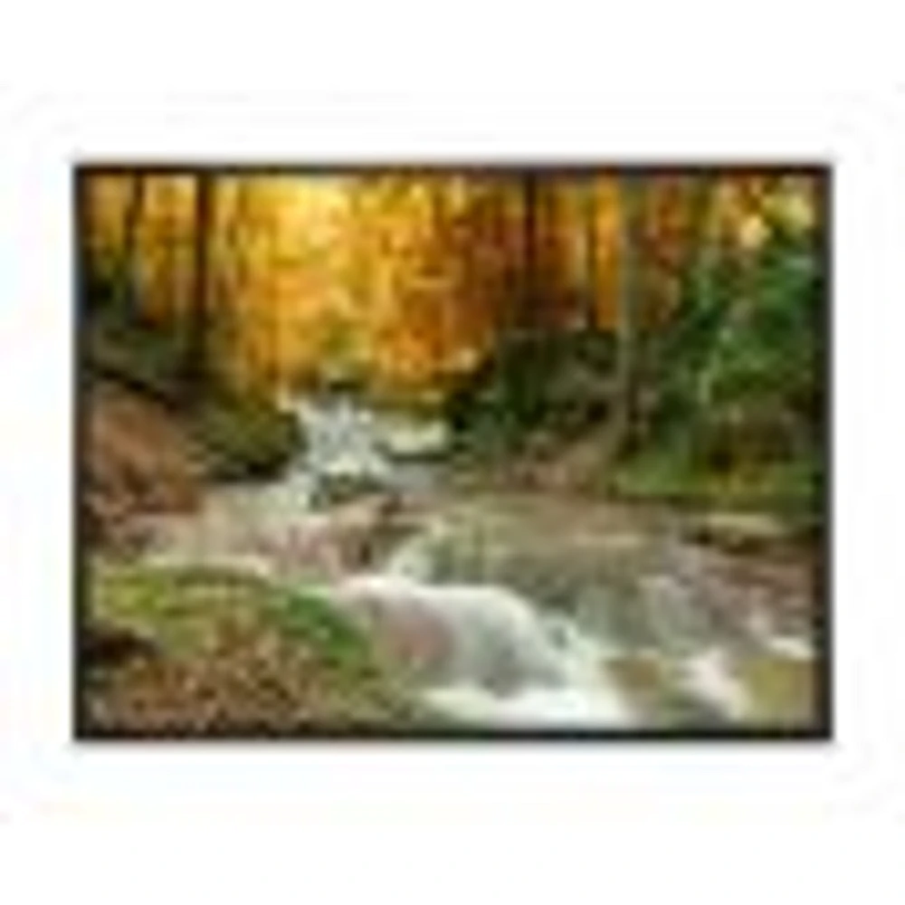 Forest Waterfall with Yellow Trees  Artwork Canvas Print