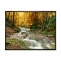 Forest Waterfall with Yellow Trees  Artwork Canvas Print