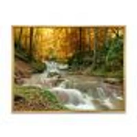 Forest Waterfall with Yellow Trees  Artwork Canvas Print